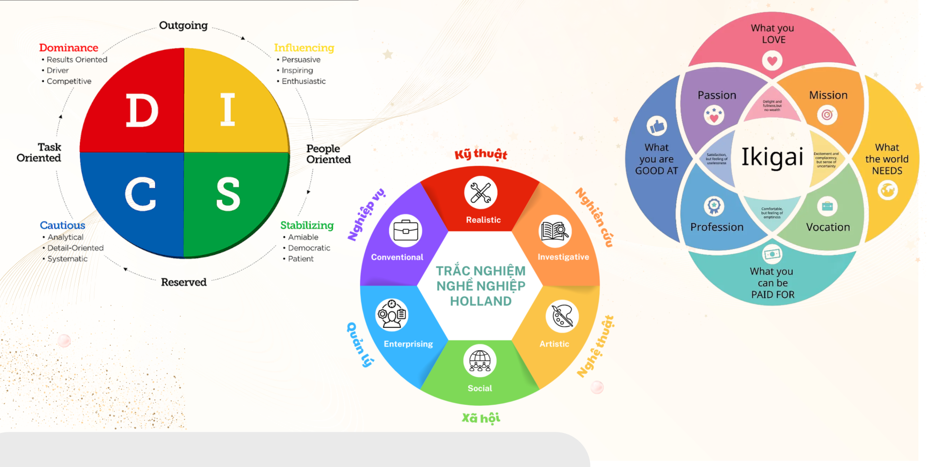 Các bài test DISC, Motivations được đánh giá bởi chuyên gia.